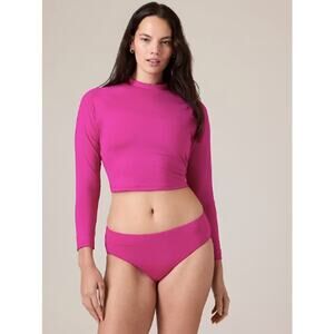 Athleta S electric fuchsia North Point Crop Rash Guard long sleeve bathing suit